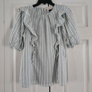 Universal Thread Casual Striped Short Baloon Sleeve Cotton Top with Ruffles